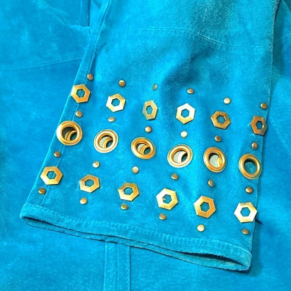 Linea Teal Leather Suede Jacket Small - Picture 5 of 7